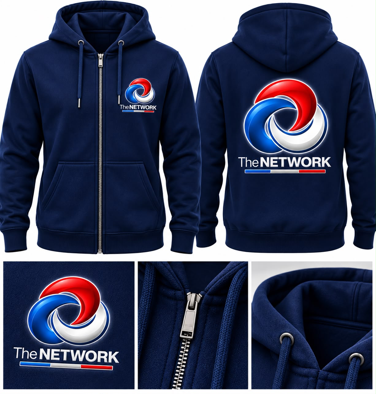 The Network classic navy hooded top with embroidered logo